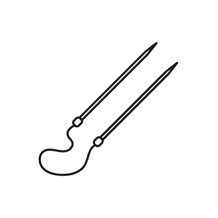 Black & white illustration of knitting circular needle. Vector line icon. Isolated object on white backgroundのイラスト素材