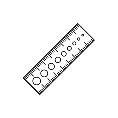 Black & white vector illustration of knitting crochet needle gauge. Line icon of knit check ruler. Isolated object on white backgroundのイラスト素材