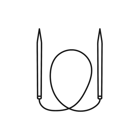 Black & white illustration of knitting circular needle. Vector line icon. Isolated object on white backgroundのイラスト素材