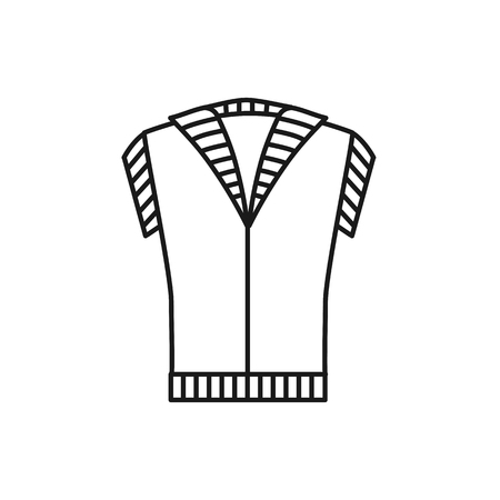 Black & white illustration of knitted warm vest waistcoat. Vector line icon of winter handmade clothes. Sleeveless sweater. Isolated object on white backgroundのイラスト素材