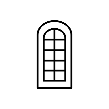 Black & white illustration of closed glass arch door. Vector line icon. Isolated object on white backgroundのイラスト素材