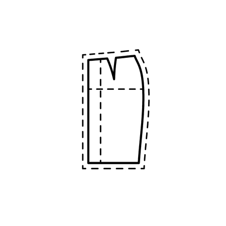 Black & white illustration of skirt sewing pattern with markings. Vector line icon. Isolated object on white backgroundのイラスト素材
