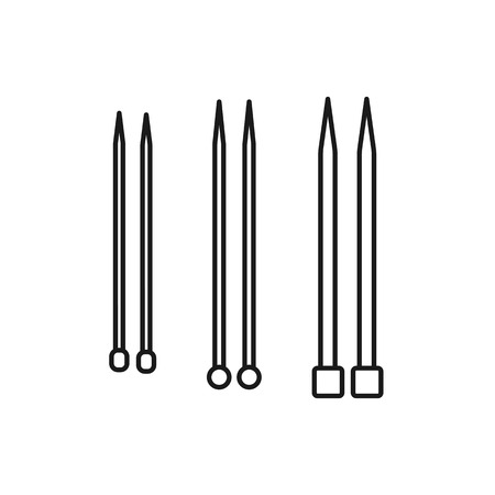 Black & white illustration of knitting straight single point needle. Vector line icon. Isolated object on white backgroundのイラスト素材