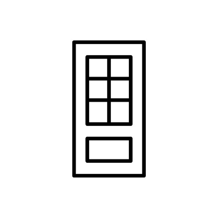Black & white illustration of closed glass door. Vector line icon. Isolated object on white backgroundのイラスト素材
