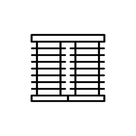 Black & white vector illustration of venetian curtain shutter. Line icon of window horizontal blind jalousie. Isolated object on white backgroundのイラスト素材
