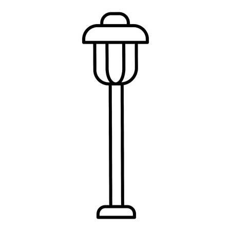 Black & white vector illustration of path walkway garden lamp. Line icon of outdoor landscape light fixture. Isolated object on white backgroundのイラスト素材