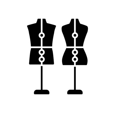 Male and female dressmaking adjustable mannequin with base stand. Sign of tailor dummy. Display body, torso. Professional dress form. Flat icon.のイラスト素材