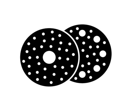 Sandpaper disc flat icon. Black & white illustration of sanding abrasive paper with holes. Round glasspaper pads. Isolated objectsのイラスト素材