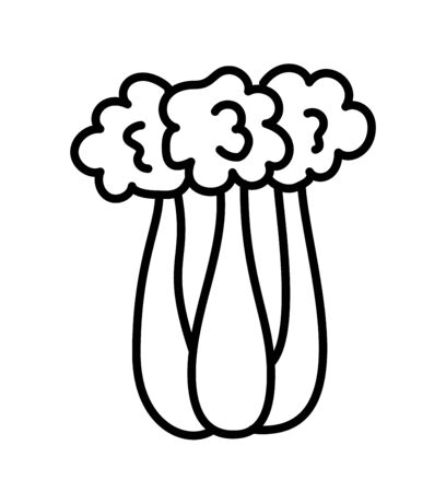 Black & white vector illustration of celery stalks with leaves. Line icon of fresh organic celery sticks. Vegan & vegetarian food. Isolated objectのイラスト素材