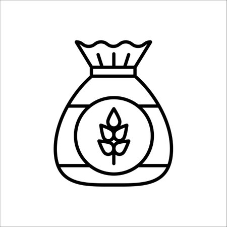 Flour bag. Vector line icon. Wheat, barley or rye powder pack for baking. Ingredient for bread & pastry. Isolated object on white backgroundのイラスト素材