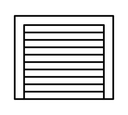 Rolling up garage door. Black & white vector illustration. Line icon of closed warehouse gate. Symbol for exterior design element. Isolated object on white backgroundのイラスト素材