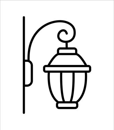Antique lantern sconce. Vector line icon. Home, hall, corridor vintage wall light. Outdoor exterior decor element in old style. Isolated object on white backgroundのイラスト素材