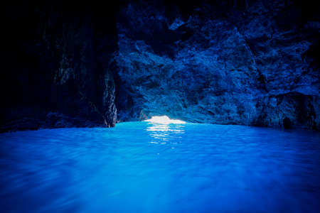 The entrance of the blue cave Kastellorizo Greeceの写真素材