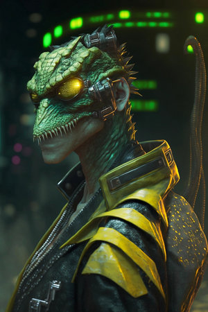 Digital artwork of sci-fi cyberpunk characterの素材