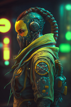 Digital artwork of sci-fi cyberpunk characterの素材