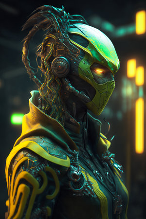 Digital artwork of sci-fi cyberpunk characterの素材