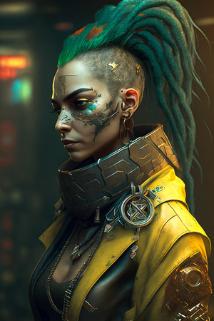 Digital artwork of sci-fi cyberpunk characterの素材