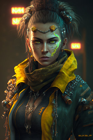 Digital artwork of sci-fi cyberpunk characterの素材