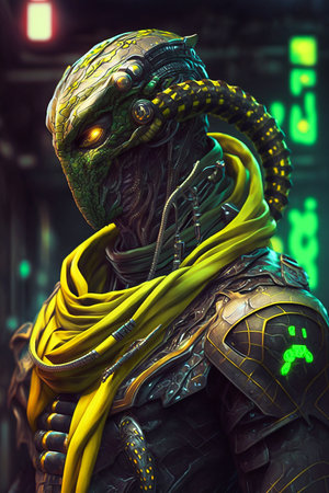 Digital artwork of sci-fi cyberpunk characterの素材