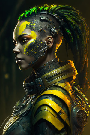 Digital artwork of sci-fi cyberpunk characterの素材