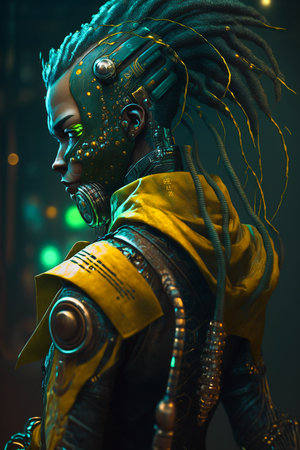 Digital artwork of sci-fi cyberpunk characterの素材