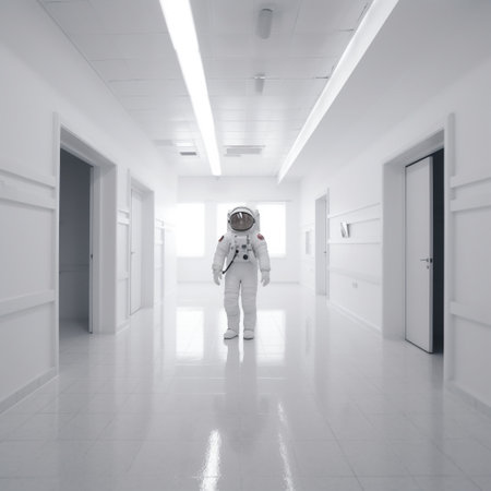 Astronaut in the corridor of an empty hospital. Mixed mediaの素材