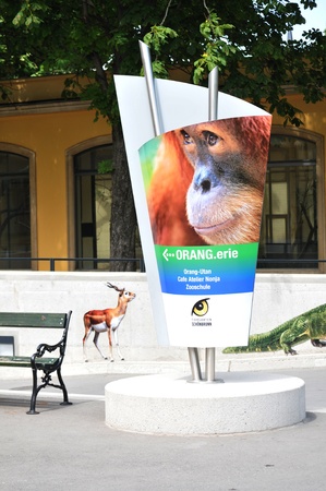 Vienna, Austria - July 8, 2011: Advert promoting new collection of animals available at Schonbrunn Zoo (Tiergarten SchÃ¶nbrunn) the oldest zoo in the world のeditorial素材