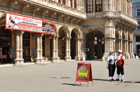 Vienna, Austria - July 10, 2011 - Medieval herald advertising the concert in front of Viennese Opera. のeditorial素材