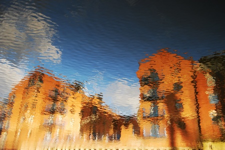 Building reflection in Leeds-Liverpool channel の写真素材
