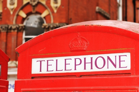 London, UK - 21 Sept, 2011: Detail of retro style red telephone booth on the streets of London 