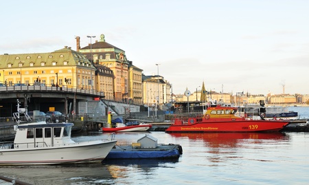 Stockholm, Sweden - 15 Dec, 2011 - Passenger ships anchored in harbor in central Stockholmのeditorial素材
