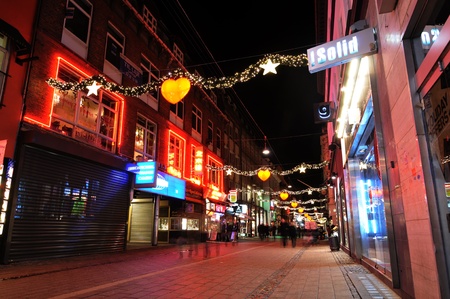 Copenhagen, Denmark - 18 Dec, 2011: Commercial street illuminated at Christmas in central Copenhagenのeditorial素材