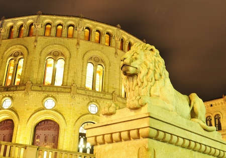 Oslo, Norway - 16 Dec, 2011: Architectural detail of medieval castle at night のeditorial素材
