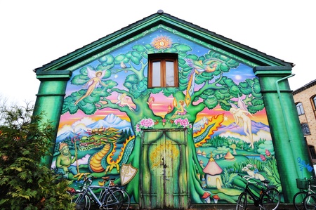 Copenhagen, Denmark - 19 Dec, 2011: Graffiti wall in the Green Light District, Copenhagenのeditorial素材