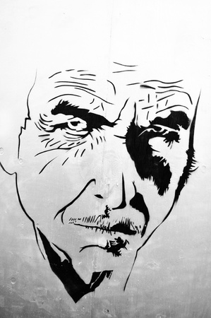 Copenhagen, Denmark - 19 Dec, 2011: Abstract black and white graffiti portrait in the Green Light District of Copenhagen のeditorial素材