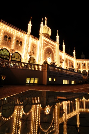 Copenhagen, Denmark - 18 Dec, 2011: Oriental palace by night in Tivoli Gardens, Copenhagenのeditorial素材