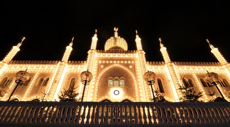 Copenhagen, Denmark - 18 Dec, 2011: Oriental palace by night in Tivoli Gardens, Copenhagenのeditorial素材