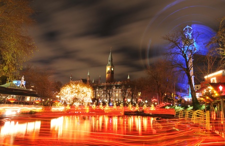 Copenhagen, Denmark - 19 Dec, 2011: Night scenery of amusement park in Tivoli Gardens at Christmas のeditorial素材