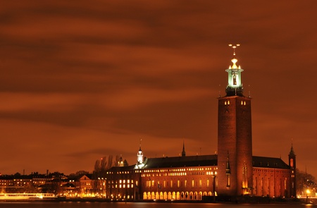 Stockholm, Sweden - 12 Dec, 2011: Night view of City Hall in central Stockholm のeditorial素材