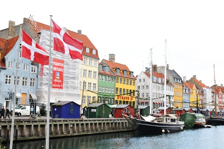Copenhagen, Denmark - 19 Dec, 2011: Generic view of historical buildings and boats across the central channel in the Danish capital cityのeditorial素材