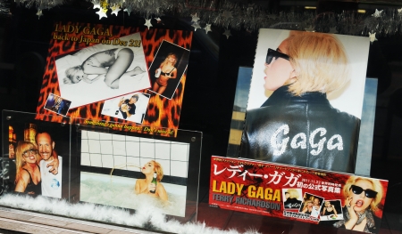 Tokyo, Japan - 28 Dec, 2011: Lady Gaga memorabilia at fan club in central Tokyo