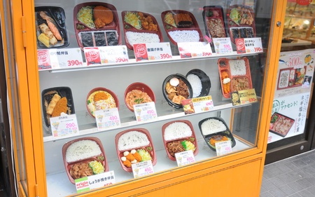 Tokyo, Japan - 28 Dec, 2011: Assortments of tasty Japanese food displayed in restaurant windowのeditorial素材