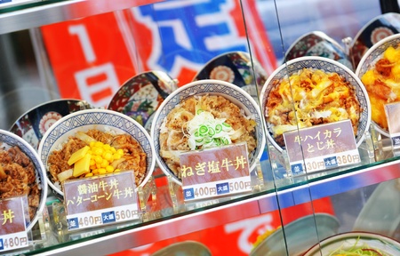 Tokyo, Japan - 28 Dec, 2011: Plastic food on display in restaurantのeditorial素材