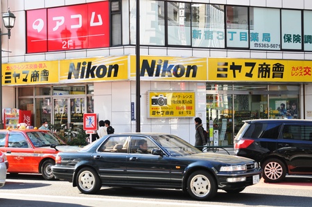 Tokyo, Japan - 28 December, 2011: Nikon camera store in Shinjuku, major commercial and...