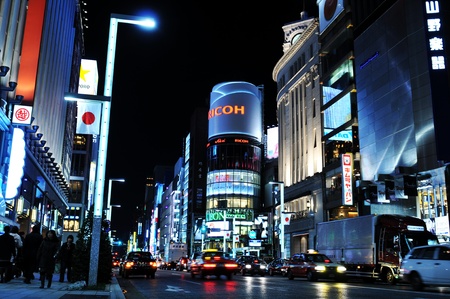 Tokyo, Japan - 28 Dec, 2011: Night view of Ginza commercial street in central Tokyo. Ginza is one of the most luxurious shopping districts in the world. のeditorial素材