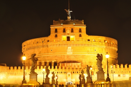 Rome, Italy - 29 March, 2012: Night view of Sant Angelo Castle, Romeのeditorial素材