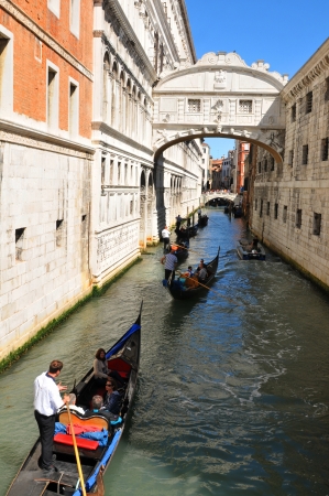 Venice, Italy - 6 May, 2012: View of the Ponte dei Sospiri (Bridge of Sighs), major landmark which passes over the Rio di Palazzo and connects the old prisons to the interrogation rooms in the Doges Palace.のeditorial素材