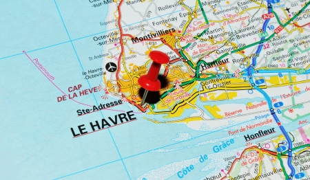 London, UK - 13 June, 2012: Le Havre, France marked with red pushpin on Europe map.