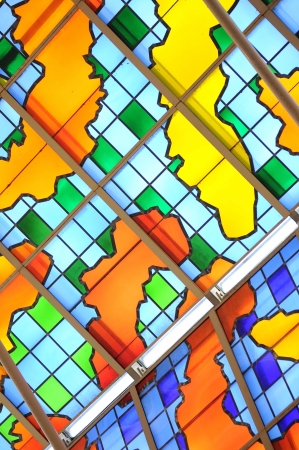 Leeds, UK - 23 July, 2012: Abstract architectural detail of colorful roof in Leedsのeditorial素材