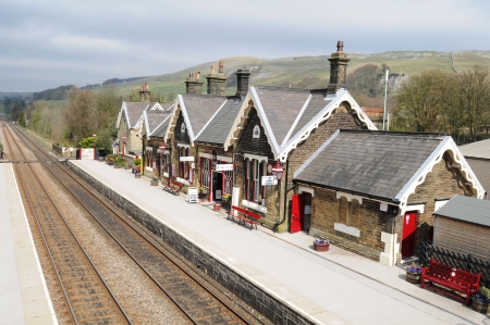 Settle, Yorkshire (United Kingdom) - May 2010: Old railway station in Settle, North Yorkshire のeditorial素材